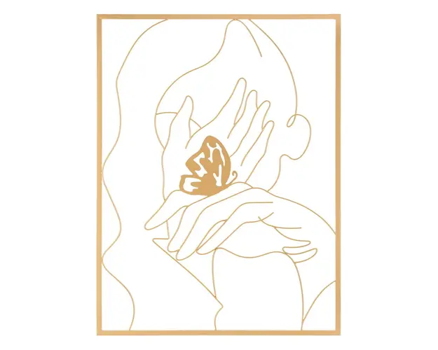 Decoratiune de perete 3D Hands On Face, Mauro Ferretti, 80 x 60 cm, fier, auriu