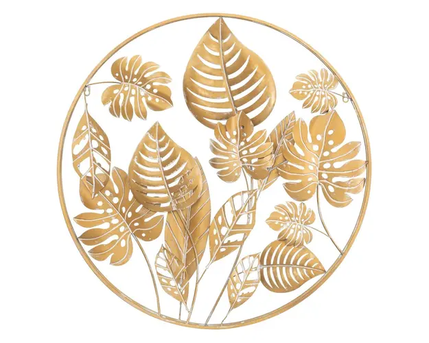 Decoratiune de perete Jungle Round, Mauro Ferretti, Ø 80 cm, fier, auriu