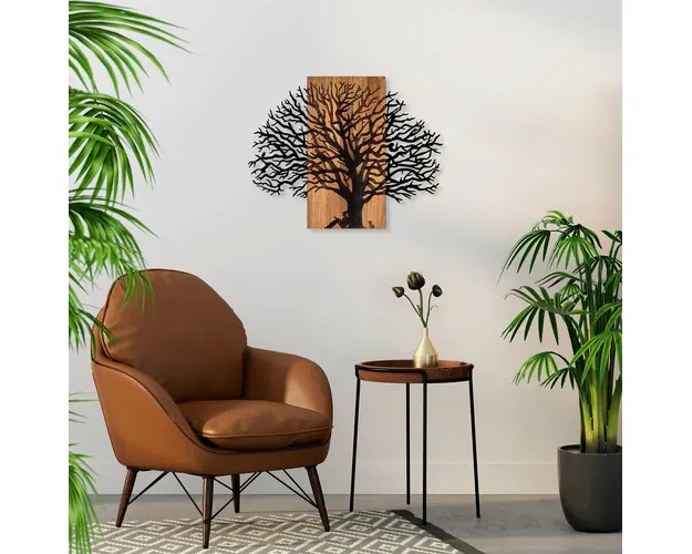 Decoratiune de perete, MA-307, 50% lemn/50% metal, Dimensiune: 58 x 75 cm, Nuc / Negru