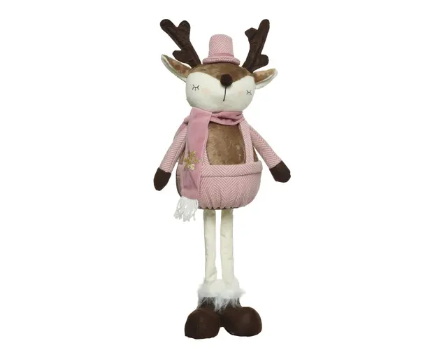 Decoratiune Deer standing Boy, Decoris, 17x14x48 cm, poliester, roz