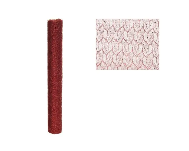 Decoratiune glitter leaf, Decoris, 200x35 cm, poliester, rosu