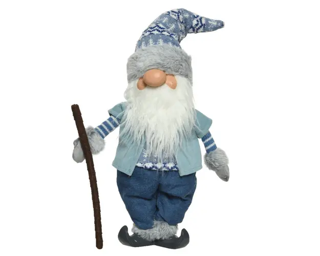 Decoratiune Gnome w hat &amp; stick, Decoris, 19x7x45 cm, poliester, albastru/alb