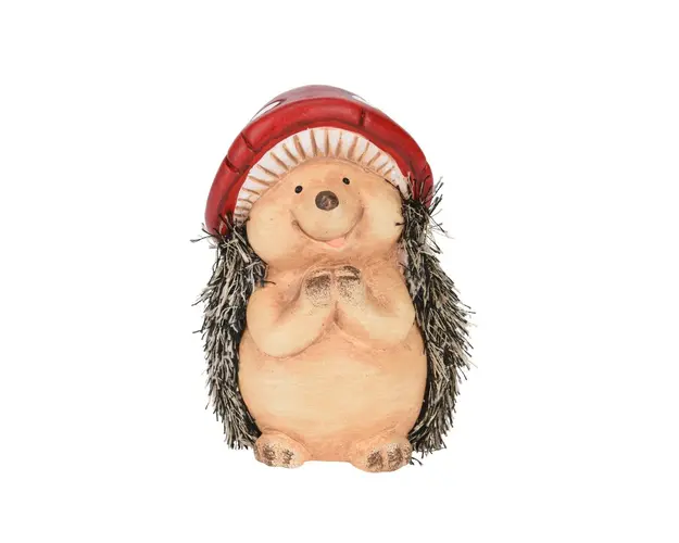 Decoratiune Hedgehog w Mushroom Hat v1, Excellent Houseware, 8.5x7.7x12.8 cm, teracota, multicolor
