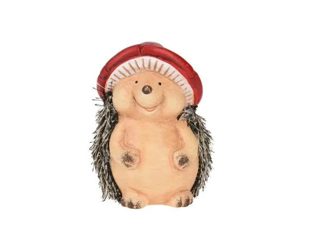 Decoratiune Hedgehog w Mushroom Hat v2, Excellent Houseware, 8.5x7.7x12.8 cm, teracota, multicolor