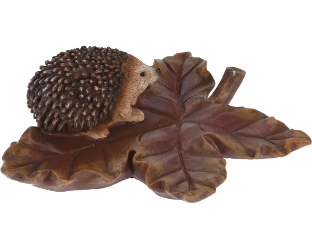 Decoratiune Hedgehoge on Leaf v1,16.8x15x5.3 cm, polistone, maro