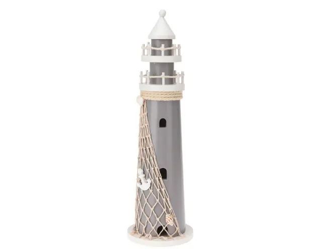 Decoratiune Lighthouse, 11x37 cm, lemn, gri/alb