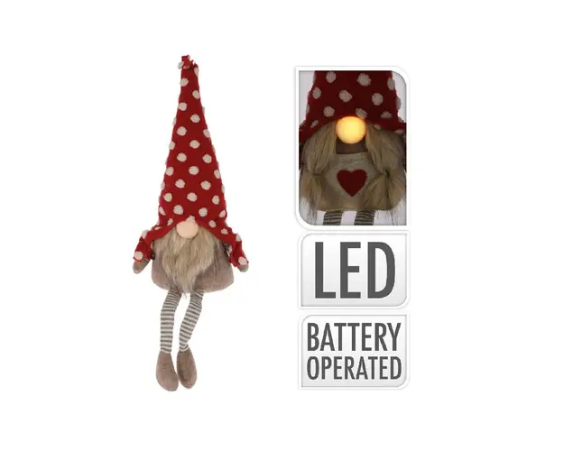 Decoratiune luminoasa Boy Gnome, 20x13x50 cm, plus, rosu/bej
