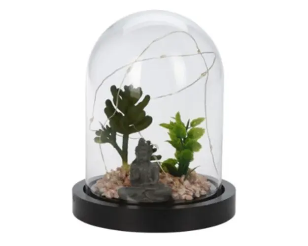 Decoratiune luminoasa Buddha w plant, 14x14x17 cm, ciment, gri inchis