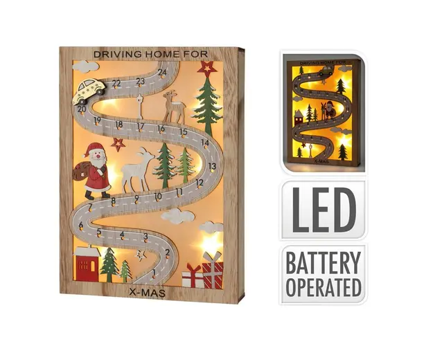 Decoratiune luminoasa calendar Advent Road V1, 20 x 28 cm, placaj