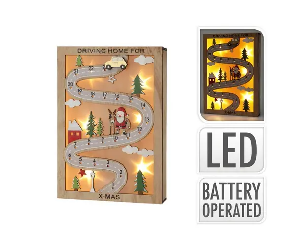 Decoratiune luminoasa calendar Advent Road V2, 20 x 28 cm, placaj