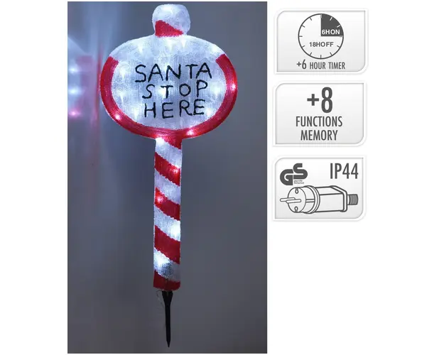 Decoratiune luminoasa de exterior cu 40 LED-uri Santa Stop Here, Excellent Houseware, transformator IP44, 27x4x78 cm, rosu/alb