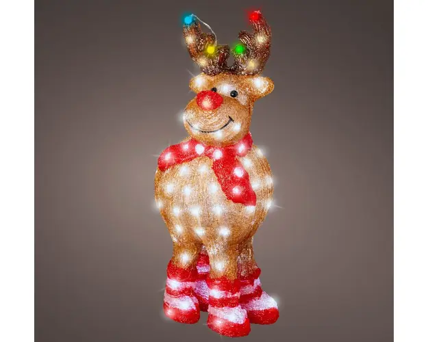 Decoratiune luminoasa de exterior Reindeer, Lumineo, 22.5x29x63.5 cm, 90 LED-uri, acril, multicolor