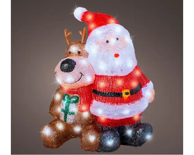 Decoratiune luminoasa de exterior Santa and Reindeer, Lumineo, 34x18x40 cm, acril, multicolor