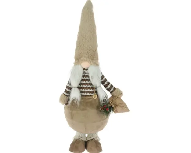 Decoratiune luminoasa Girl Gnome w bag, 18x21x61 cm, plus, maro/alb