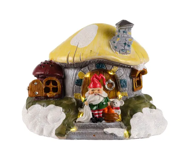 Decoratiune luminoasa Gnome house, Lumineo, 17x13x14 cm, 10 LED-uri, plastic, multicolor