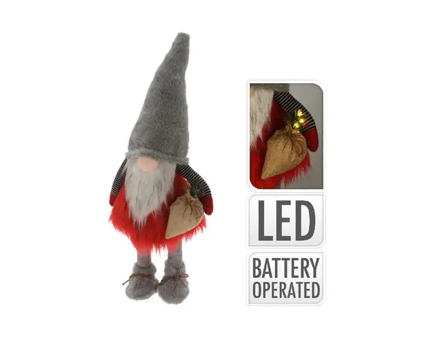 Decoratiune luminoasa Gnome w grey hat, 26x26x65 cm, plus, rosu/gri