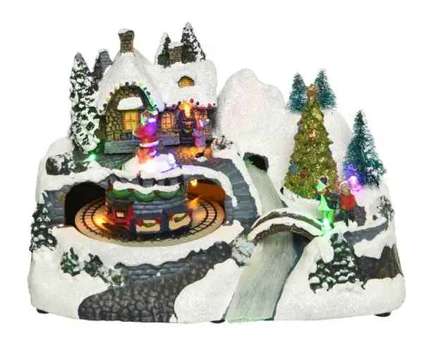 Decoratiune luminoasa House with xmas tree, Lumineo, 15x24x16 cm, plastic, multicolor