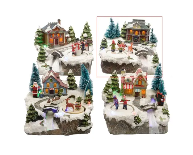Decoratiune luminoasa Kids and deer, Lumineo, 16x19x15 cm, polirasina, multicolor