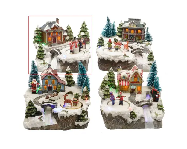 Decoratiune luminoasa Kids and snowman, Lumineo, 16x19x15 cm, polirasina, multicolor