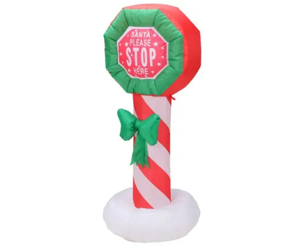 Decoratiune luminoasa gonflabila Santa please stop here, 52x52x120 cm, poliester, multicolor