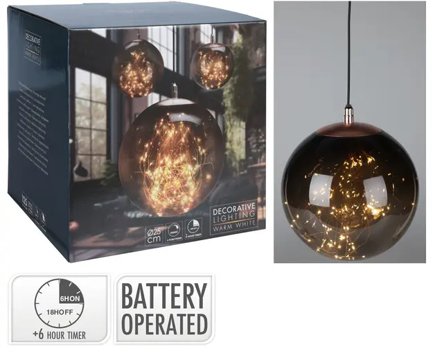 Decoratiune luminoasa suspendabila Ball, Excellent Houseware, IP44, interior / exterior, 125 LED-uri, 25x25 cm, gri fumuriu