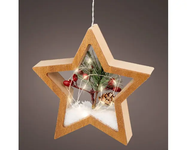 Decoratiune luminoasa suspendabila Star, Lumineo, 15 LED-uri, cu baterii, 18x4.5x17 cm, MDF
