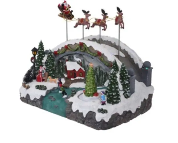 Decoratiune luminoasa Village with Tree, 33.5x22.5x27.5 cm, poliston, multicolor