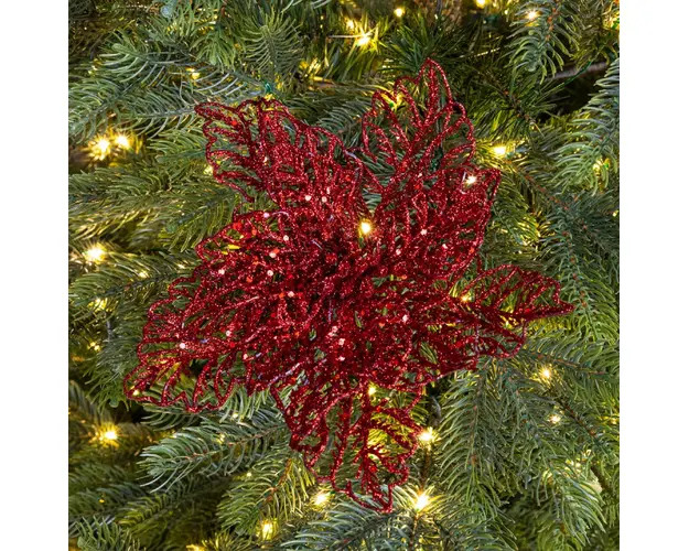 Decoratiune Poinsettia w glitter, Decoris, 23.5x10 cm, plastic, rosu
