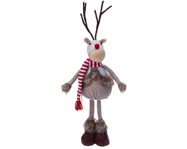 Decoratiune Reindeer in gray coat, 19x14x48 cm, poliester, multicolor