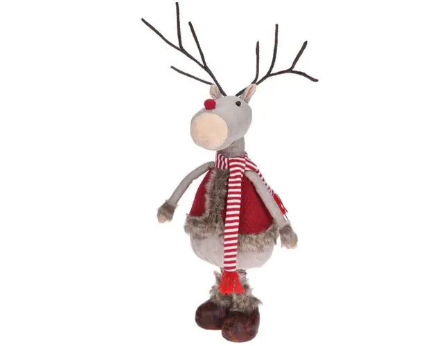 Decoratiune Reindeer in red coat, 28x22x81 cm, poliester, multicolor