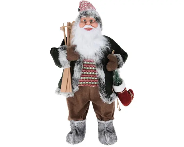 Decoratiune Santa w sock and ski, 37x28x80 cm, plus, verde