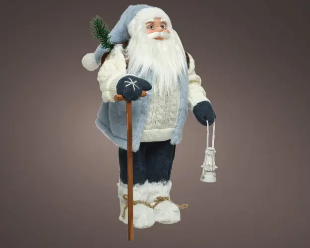 Decoratiune Santa w stick &amp;lantern, Decoris, 16x21x45 cm, poliester, albastru