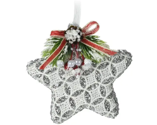 Decoratiune Star w circle and rhombus, 11x4.5x11 cm, poliester, alb/argintiu
