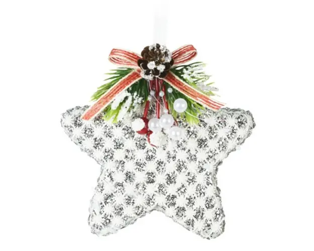 Decoratiune Star w snowflake, 11x4.5x11 cm, poliester, alb/argintiu