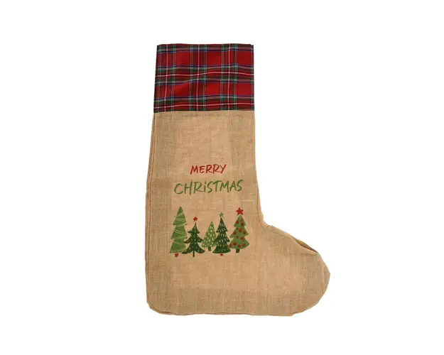 Decoratiune Stocking top plaid, 90 x 35 cm, iuta