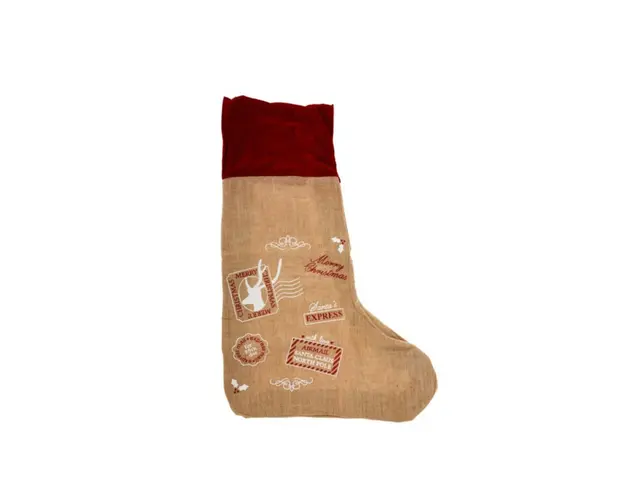 Decoratiune Stocking top red, 90 x 35 cm, iuta
