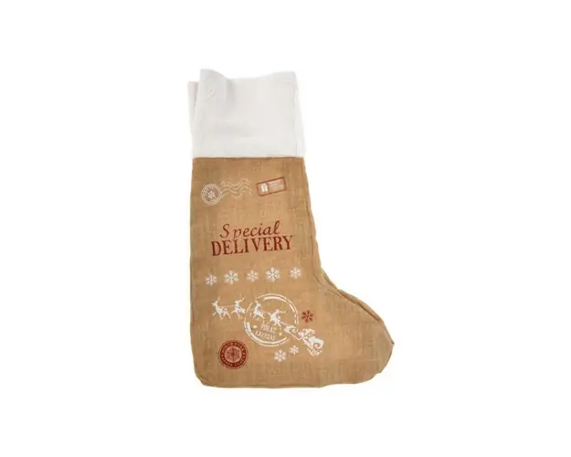 Decoratiune Stocking top white, 90 x 35 cm, iuta
