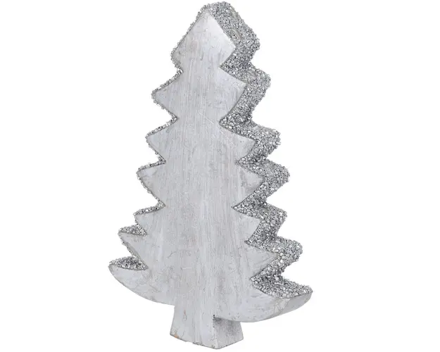 Decoratiune Xmas Tree, 15x3x22 cm, lemn de mango, margele argintii