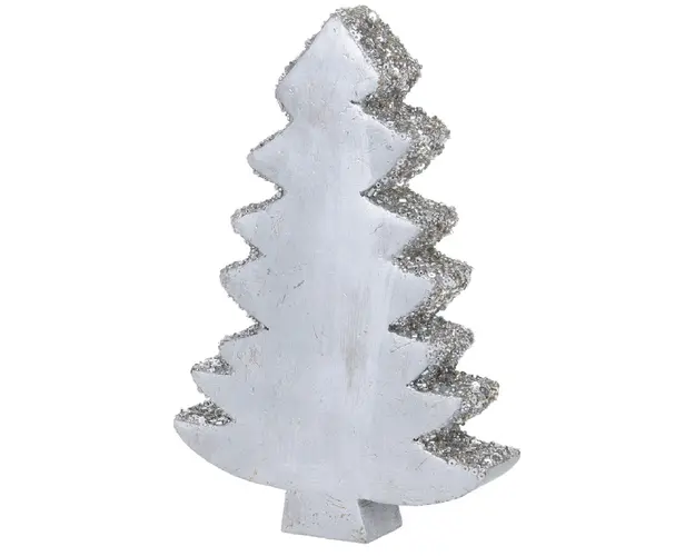 Decoratiune Xmas Tree, 15x3x22 cm, lemn de mango, paiete argintii