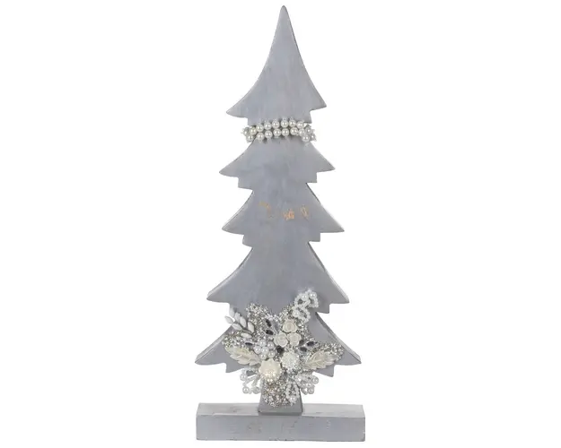 Decoratiune Xmas Tree w pearls , 17x5.8x43 cm, lemn de mango, alb/argintiu
