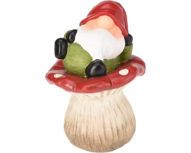 Decoratiune Gnome on Mushroom v1, Excellent Houseware, 14.3x13x19.1 cm, teracota, multicolor