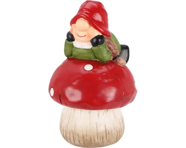 Decoratiune Gnome on Mushroom v2, Excellent Houseware, 14.3x13x19.1 cm, teracota, multicolor