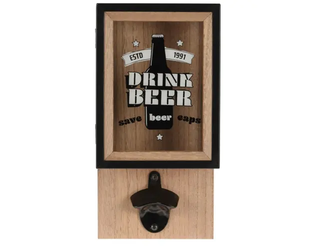 Desfacator si cutie pentru depozitare capace Drink Beer, 15.3x8.3x30 cm, lemn