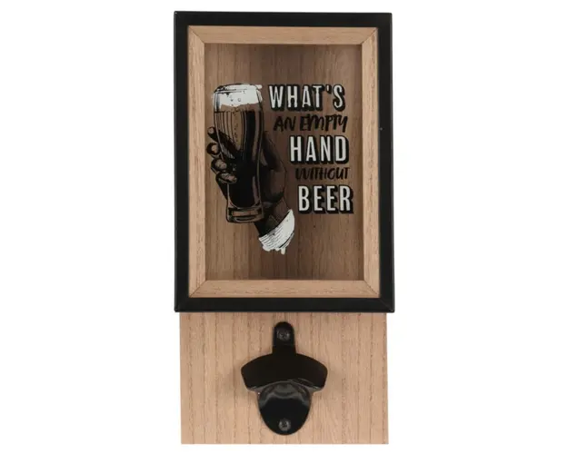 Desfacator si cutie pentru depozitare capace Glass Beer, 15.3x8.3x30 cm, lemn