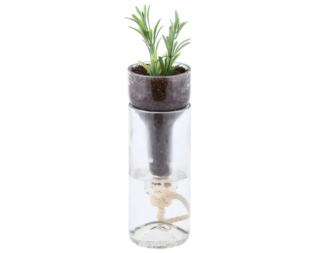 Dispozitiv irigator pentru plante, Esschert, 7.5 x 7.5 x 21 cm, sticla/bumbac/pluta