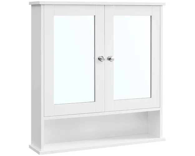 Dulap de baie / cabinet de perete, Vasagle, 56x13x58 cm, MDF/sticla, alb