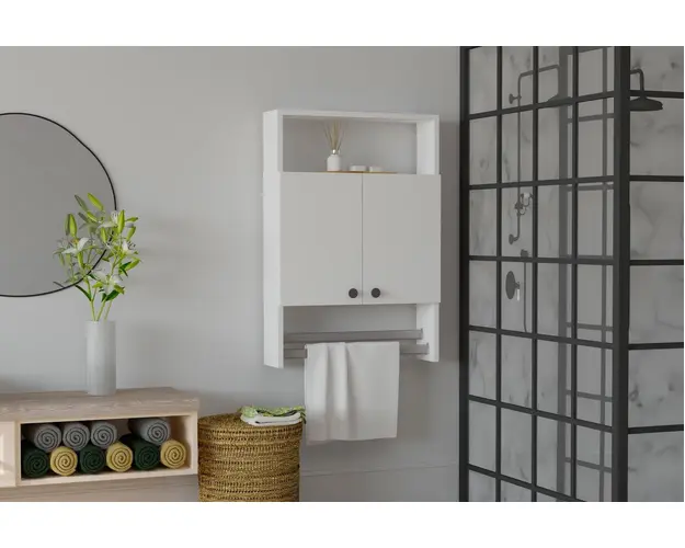 Dulap de baie cu suport prosop Banyo, Puqa Design, 60x15x87 cm, alb