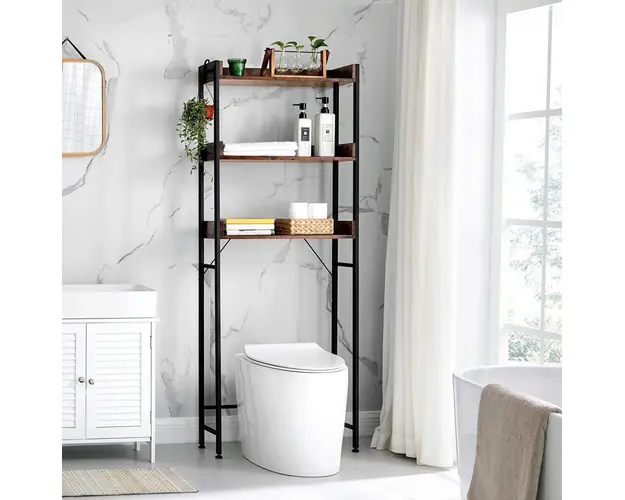 Dulap deasupra vasului de toaleta, Vasagle, 63 x 25 x 165 cm, PAL/otel, maro rustic