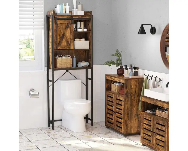 Dulap deasupra vasului de toaleta, Vasagle, 64 x 24 x 171 cm, PAL/otel, maro rustic