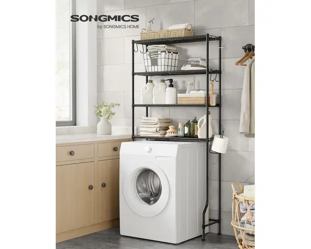 Dulap deasupra vasului de toaleta, Vasagle, 83x30x176 cm, otel, negru